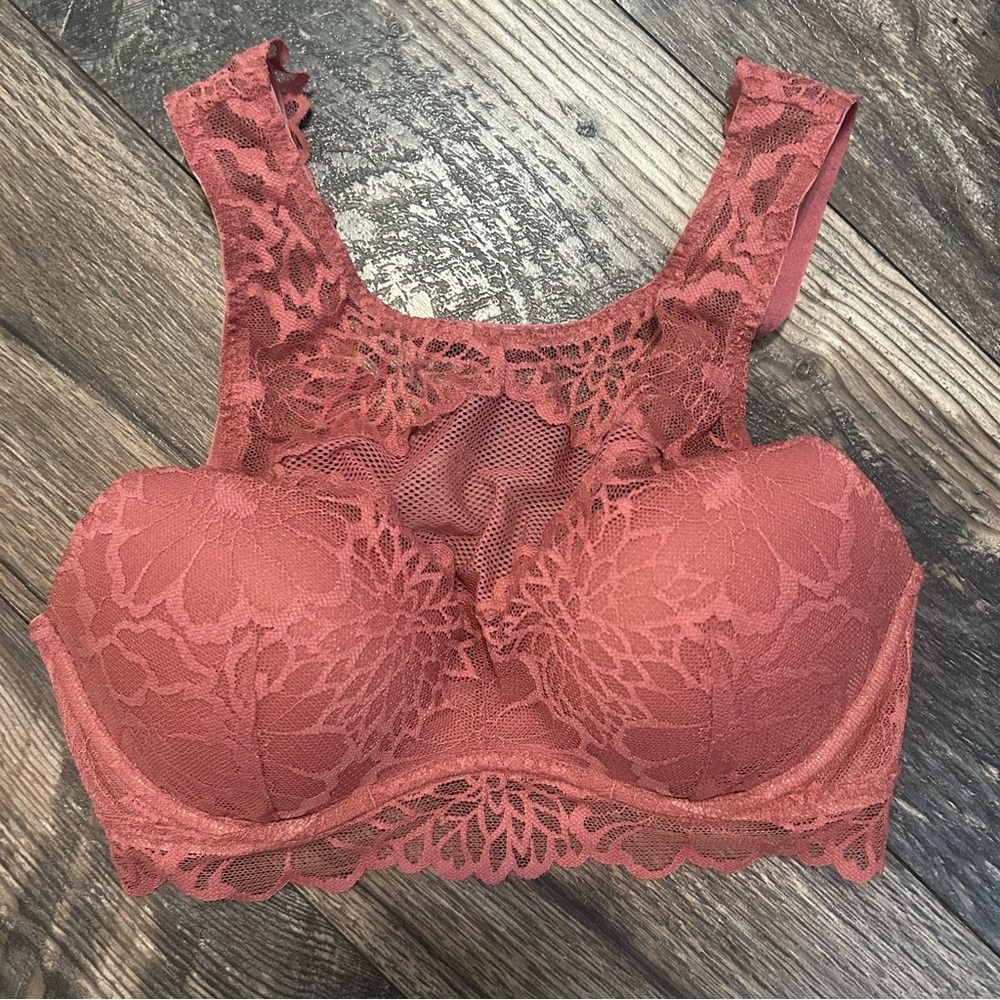 Victoria Secret PINK Lace Push Up High Neck Bralette Dusty Rose Small